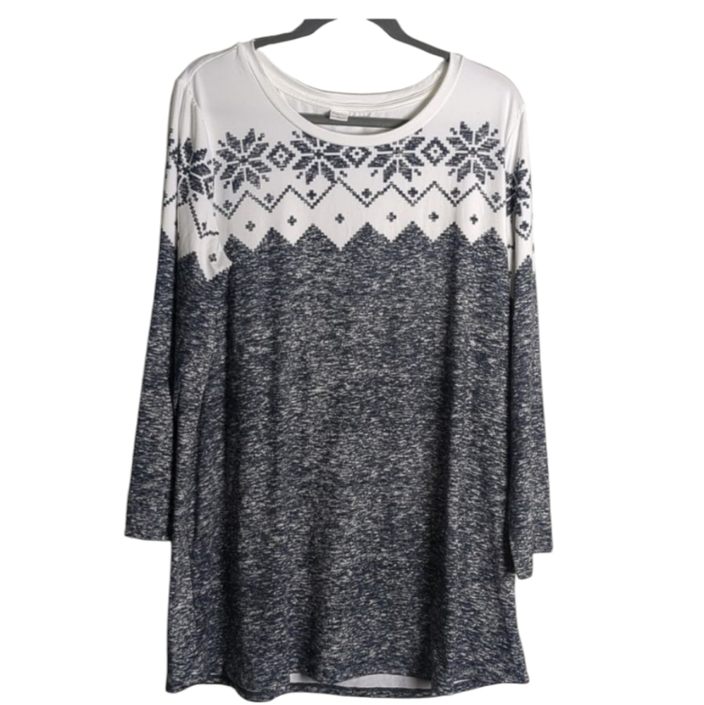 Nanu Gray and White Nordic Print Tunic Top Size 1X